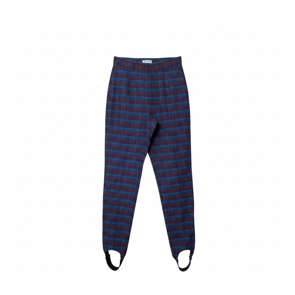 Skoozi Vintage Plaid Stirrup Pants Blue‎ Purple High Waist Tapered Leg 13T USA